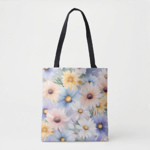 Bolsa Tote Dreamy Pastel Daisies Padrão Watercolor