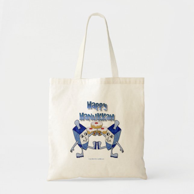 Bolsa Tote Dreidels Dançantes e Rosquinhas de Hanukkah (Frente)