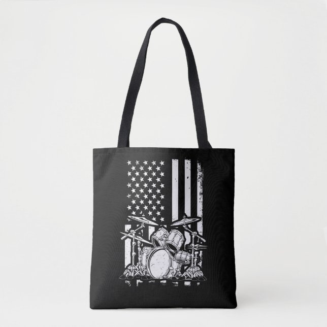Bolsa Tote Drum Kit Americano Flag Drummer Musico (Frente)