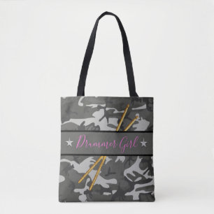 Bolsa Tote Drummer Girl Drumsticks Banda de perfuração Drummi