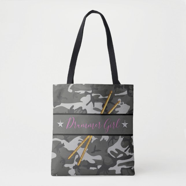 Bolsa Tote Drummer Girl Drumsticks Banda de perfuração Drummi (Frente)