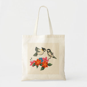 Bolsa Tote Duas Aves e Flores - Saco de Tote Inspirado na Nat
