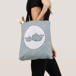 Bolsa Tote Duas Baleias Marinhas Azul & Ouro Boutique