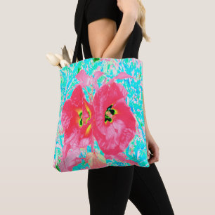 Bolsa Tote Duas Hibiscus Loucas de Coral Rosa em Água