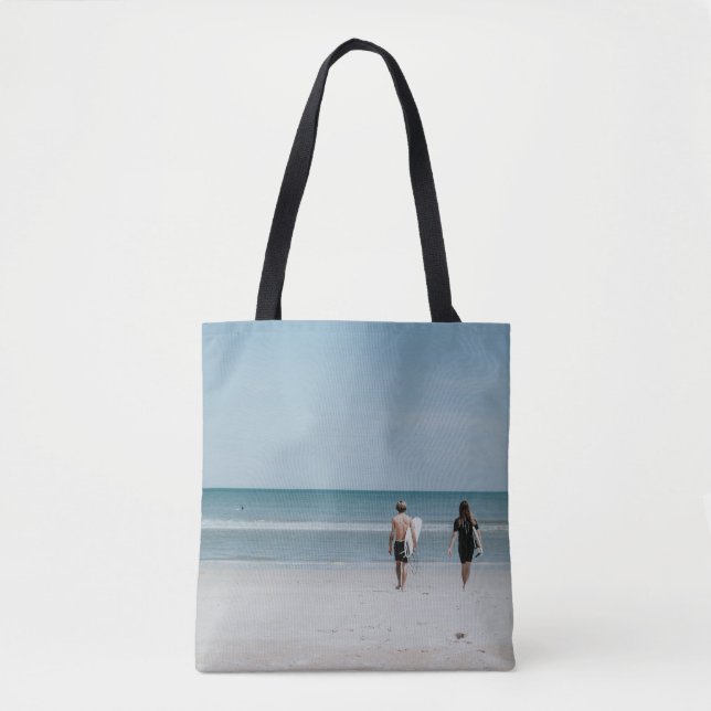 Bolsa Tote Duas pessoas caminhando na costa (Frente)