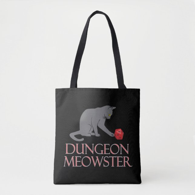 Bolsa Tote Dungeon Meowster Engraçado Gato RPG com Dice (Frente)