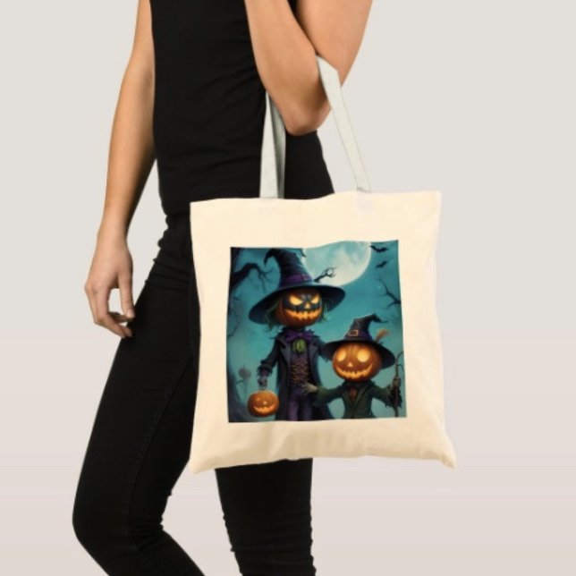 Bolsa Tote Duo de Abóboras de Halloween Assustadoras (100% natural material 100% cotton D: 15.75"l x 15.25"w 5 handle colors
)