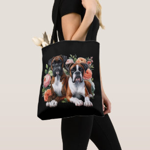 Bolsa Tote Duo de Cães Boxer Entre as Flores
