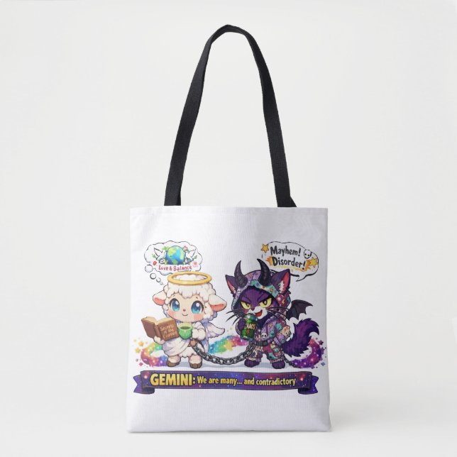 Bolsa Tote Dupla Personalidade do Zodíaco de Gêmeos, Anjo Cor (Frente)