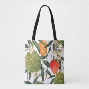 Bolsa Tote Duriano tropical com aquarela, padrão de manga.