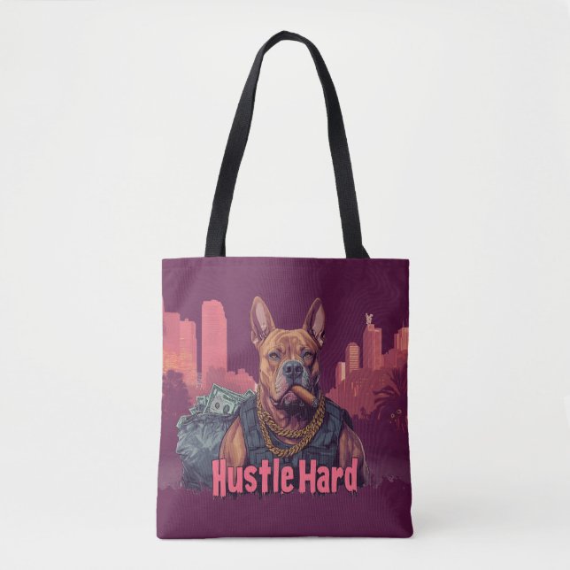 Bolsa Tote Duro de Hustle - Cachorro Pitbull com Dinheiro e C (Frente)
