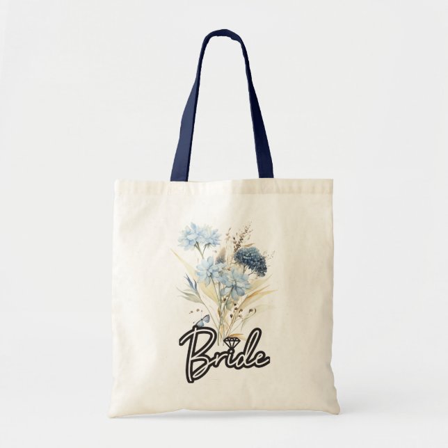 Bolsa Tote Dusty Blue Floral Wedde Bride Tote Bag (Frente)