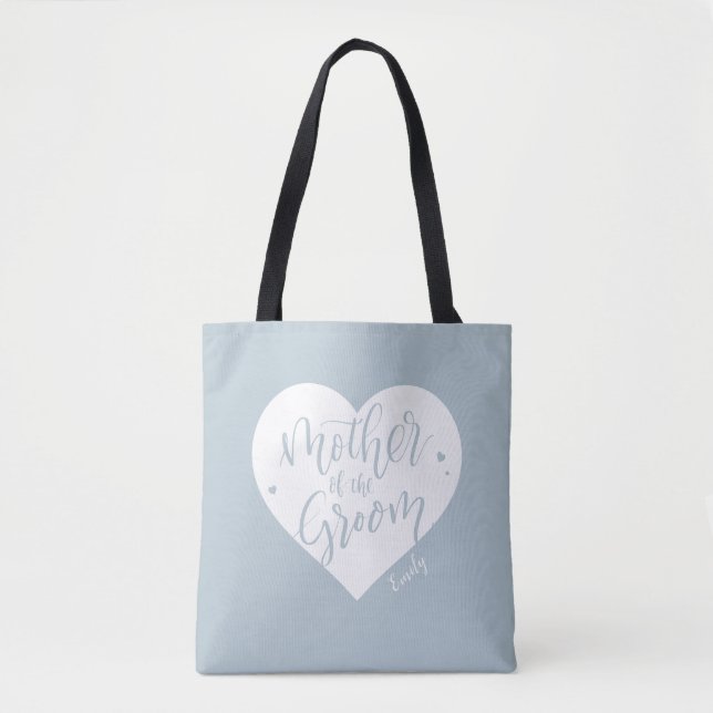 Bolsa Tote Dusty blue Heart & script Mãe do noivo (Frente)