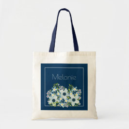 Bolsa Tote Dusty Blue, Navy Flor de Campo para Damas de Honra