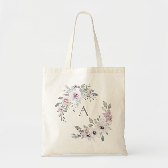 Bolsa Tote Dusty Garden Floral Wreath Monograma (Frente)