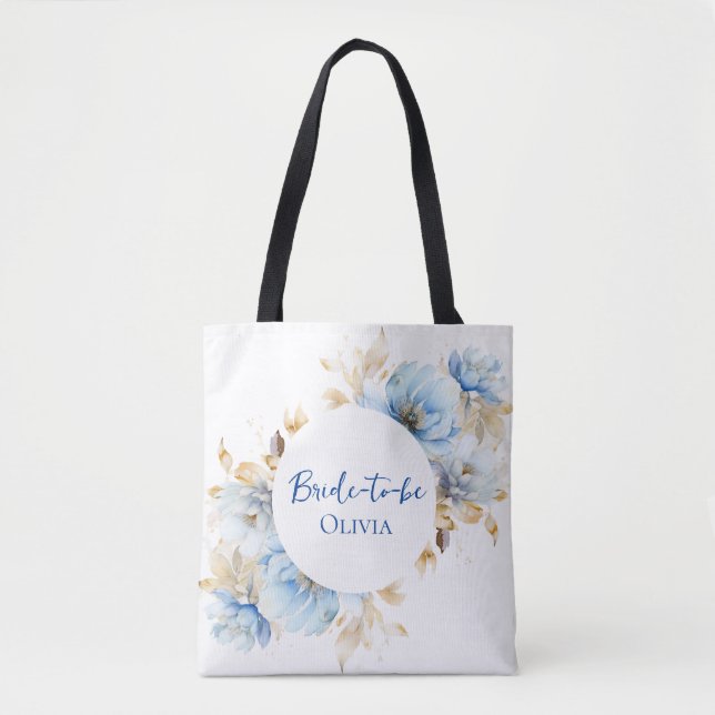 Bolsa Tote Dusty Ice Blue Floral Casamento (Frente)