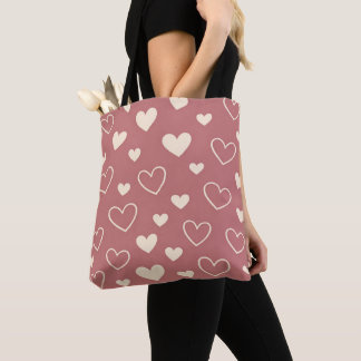 Bolsa Tote Dusty Rose Marfim Corações