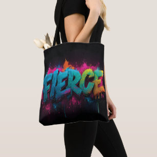 Bolsa Tote Dynamic Digital Street Art com a palavra Fierce