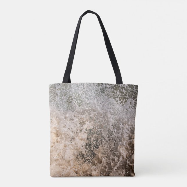 Bolsa Tote Dynamic Ocean Waves and Sea Foam Abstract (Verso)
