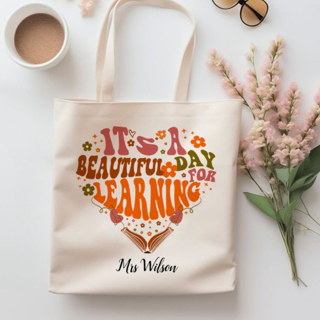 Bolsa Tote é um belo dia para aprender doações de professores (it's a beautiful day for learning teacher, book lovers, teacher life tote bag)