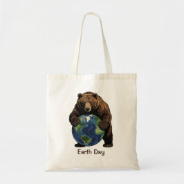 Bolsa Tote Earth Day Bear Hugging Planet Design