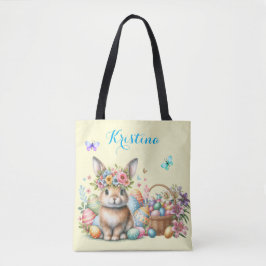 Bolsa Tote Easter Bunny With Floral Basket and Colored Eggs