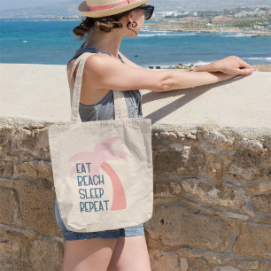 Bolsa Tote Eat Beach Sleep Repetir Árvore de Palma de Aquarel