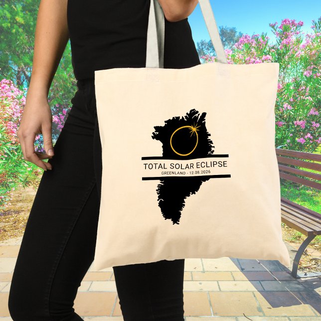 Bolsa Tote Eclipse Total do Sol Agosto 2026 – Greenland Perso (Edit text via the template if you wish to personalize as required)
