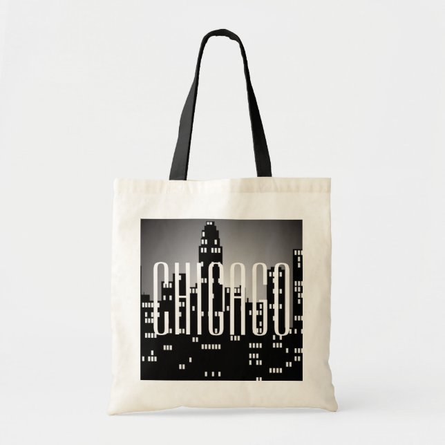 Bolsa Tote Econômica com Silhueta de Chicago (Frente)