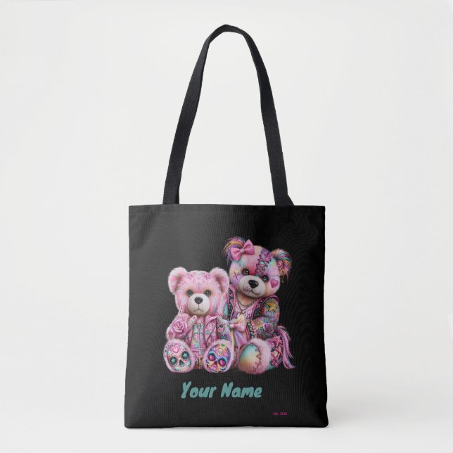 Bolsa Tote Edgy Too  Punk Ursos Rosa (Frente)
