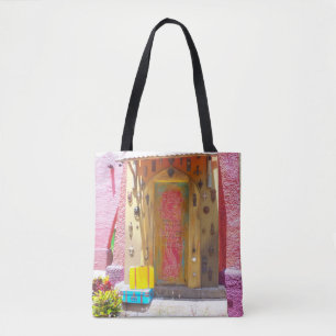 Bolsa Tote Edifício cor-de-rosa coleta puxadores de porta em 