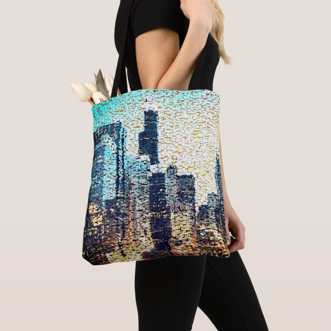 Bolsa Tote Edifícios da cidade azul em mosaico com alivio (Close Up)