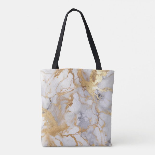 Bolsa Tote Efeito mármore sofisticado branco e Dourado (Verso)