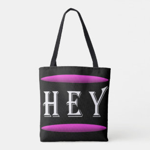 Bolsa Tote Ei design de arte em preto e roxo mais branco