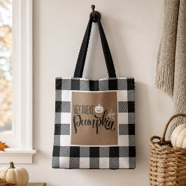 Bolsa Tote Ei Lá Abóbora Xadrez de Búfalo em Lona Halloween