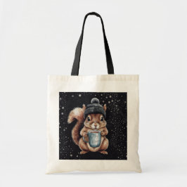 Bolsa Tote Eichhörnchen mit Tasse und Schnee „Stay Warm“