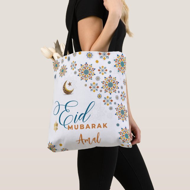 Bolsa Tote Eid Mubarak Celebração de Caligrafia Muçulmano (Close Up)