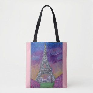 Bolsa Tote Eiffel Tower Paris Folk Art Painting
