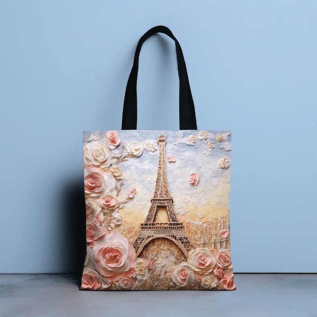 Bolsa Tote Eiffel Tower Paris França Floral Rosa Francês (Criador carregado)