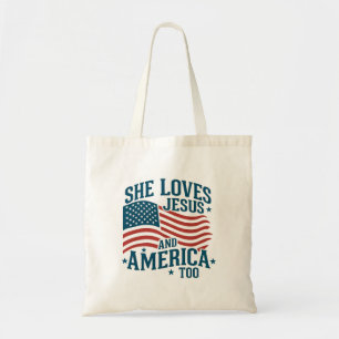 Bolsa Tote Ela ama Jesus e América demais bandeira norte-amer