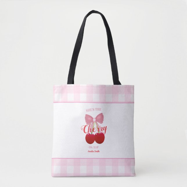 Bolsa Tote Ela É a Cereja no Topo Presente para Damas de Honr (Frente)