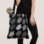 Bolsa Tote Elder Leaf Big Pattern Black White Grey<br><div class="desc">Elder tree leaf silhouette in a surface pattern design with grey and white detail on a black background.</div>