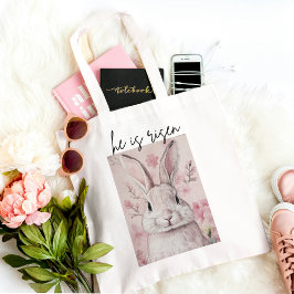Bolsa Tote "Ele é Risen" Coelhinho Rosa com Flor