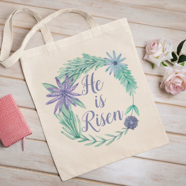 Bolsa Tote Ele é Risen Páscoa Religiosa Floral (Criador carregado)