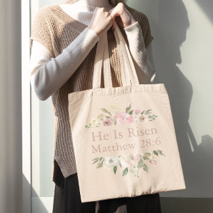 Bolsa Tote Ele é Risen Rosa Linda Páscoa Religiosa Floral