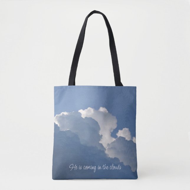 Bolsa Tote Ele Está Vindo nas Nuvens Citação Cristã (Frente)
