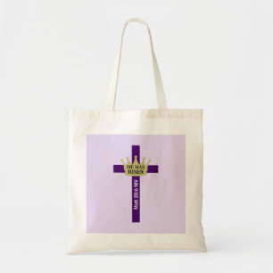 Bolsa Tote Ele Ressuscitou Coroa e Cruz do Dia de Páscoa Roxo