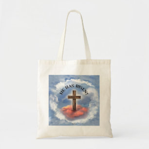 Bolsa Tote Ele Ressuscitou Cruz Áspera Com Nuvens