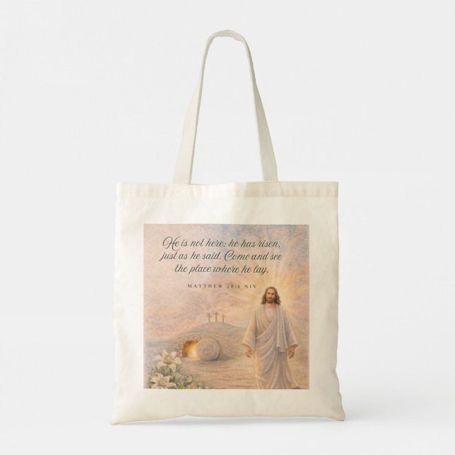 Bolsa Tote Ele Ressuscitou – Mateus 28:6 Versículo Bíblico -  (Verso)