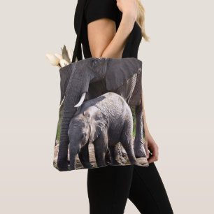 Bolsa Tote Elefante africano novo com bebê